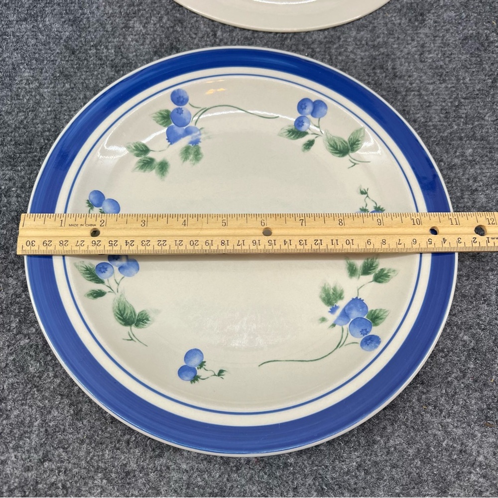 LL BEAN Blueberry Stoneware 11" Dinner Plate Lot Of 2 Blue Band - Picture 4 of 7